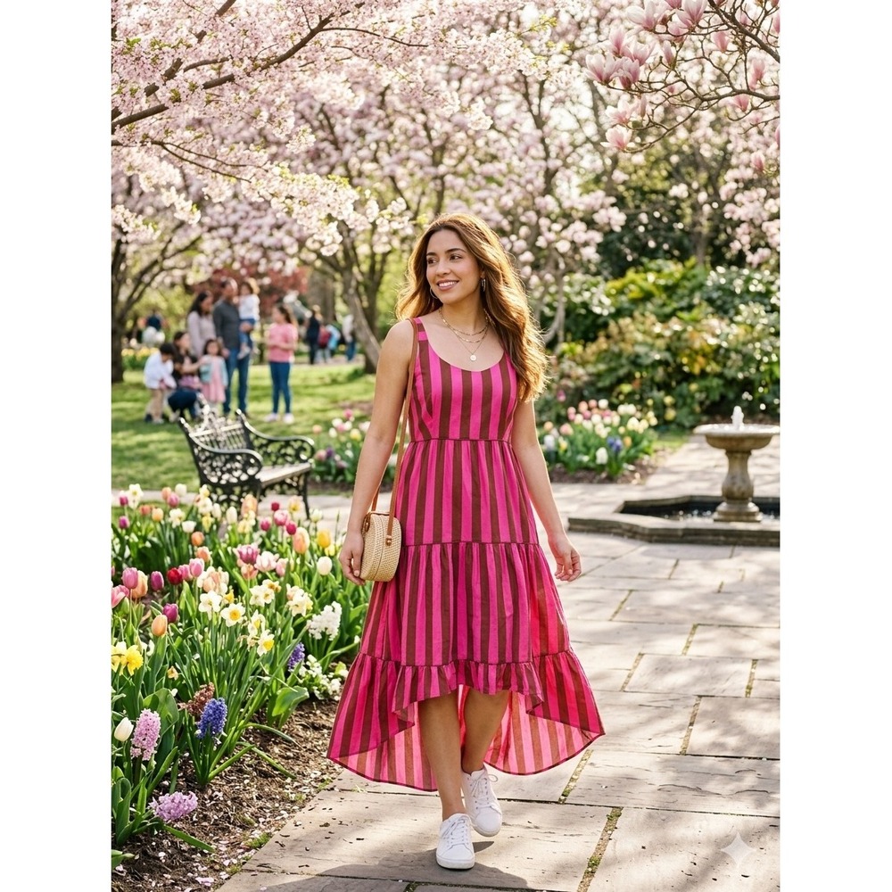Cloth & Portrait Striped Tiered High Low Dress Womens Medium